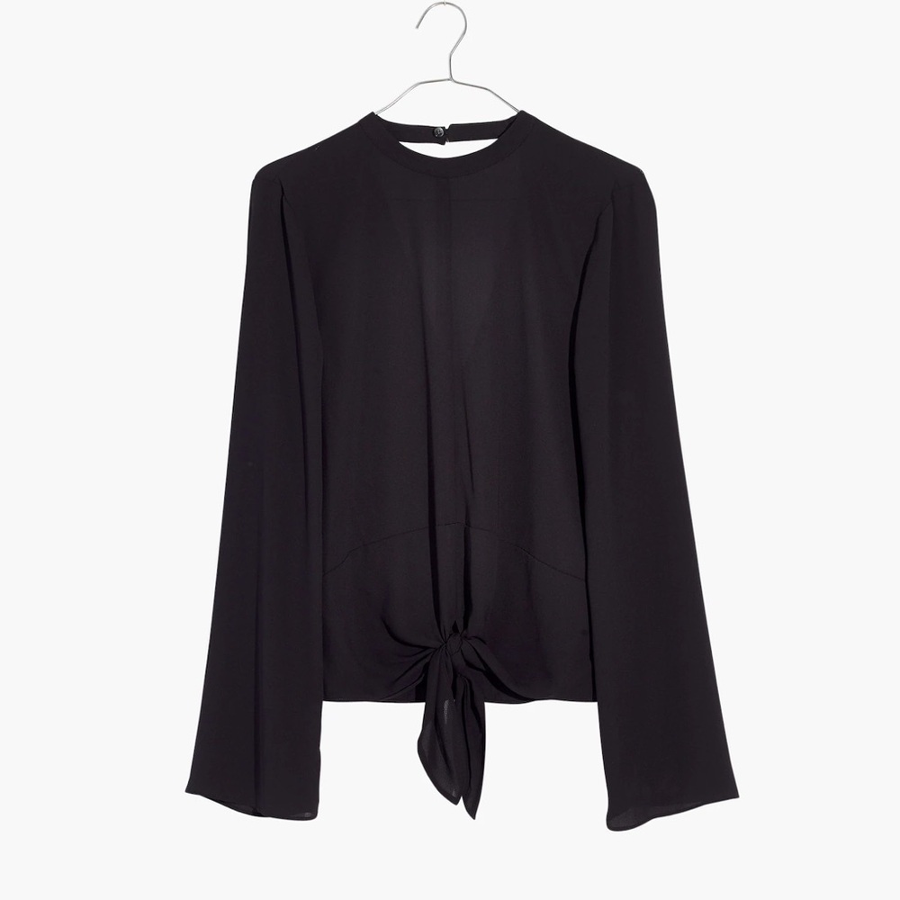 Madewell Bell-Sleeve Tie Top in True Black‎ Size Small